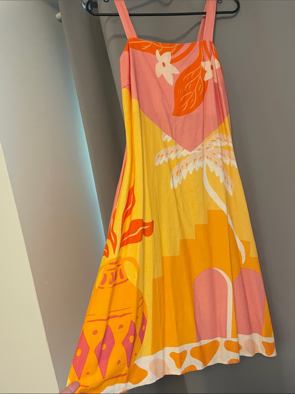 Vibrant Floral Midi Dress in Pink & Yellow